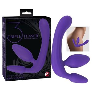 Triple strapless strap-on dildo (purple)
