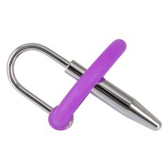   Penisplug - silicone cock ring with urethral cone (purple-silver)