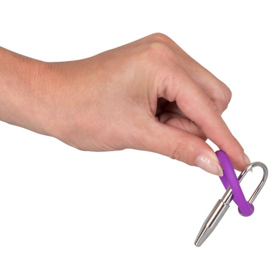 Penisplug - silicone cock ring with urethral cone (purple-silver)