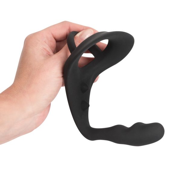 Black Velvet - wavy anal dildo with penis and testicle ring (black)