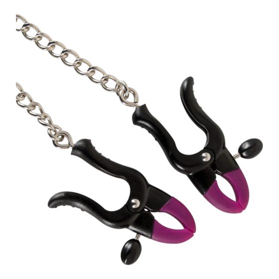 Bad Kitty - nipple clips with chain (purple-black)