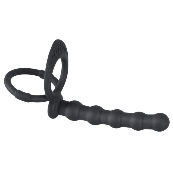 Black Velvet - testicle and penis ring with anal dildo (black)