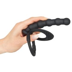  Black Velvet - testicle and penis ring with anal dildo (black)