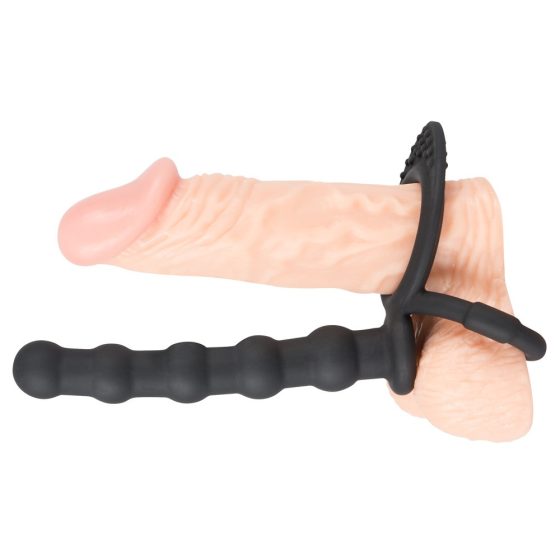 Black Velvet - testicle and penis ring with anal dildo (black)