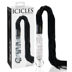   Icicles No. 38 - leather whipped, wavy glass dildo (translucent-black)