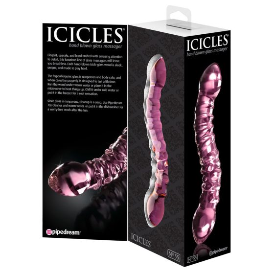 Icicles No. 55 - double-ended, G-spot glass dildo (pink)