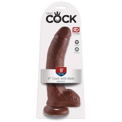 King Cock 9 - big clamp-on, testicular dildo (23cm) - brown