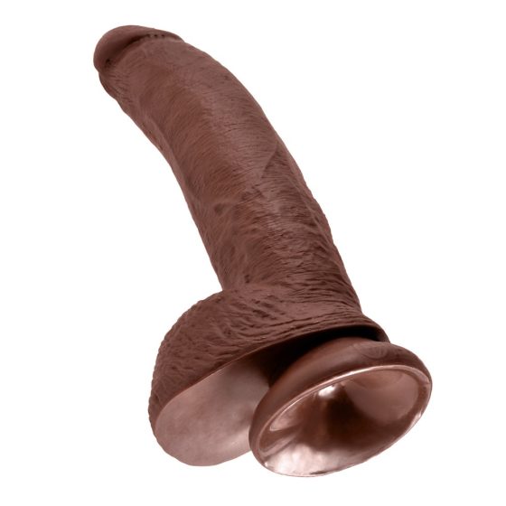 King Cock 9 - big clamp-on, testicular dildo (23cm) - brown