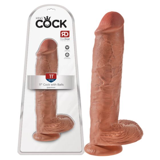 King Cock 11 - large clamp-on, testicular dildo (28cm) - dark natural