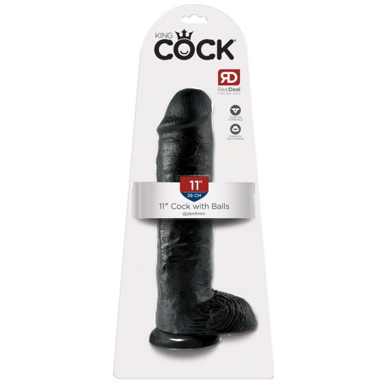 King Cock 11 - big clamp-on, testicular dildo (28cm) - black