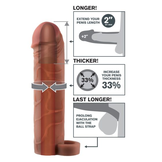 X-TENSION Perfect 2 - cock ring penis sheath (19cm) - dark natural