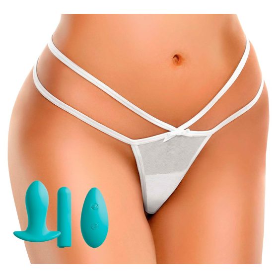 HOOKUP Bow-Tie - battery-operated vibrating panty set (white-turquoise)