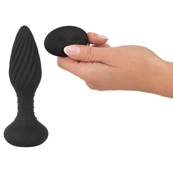 Anos - Rechargeable, radio controlled, rotating beaded spiral anal vibrator (black)