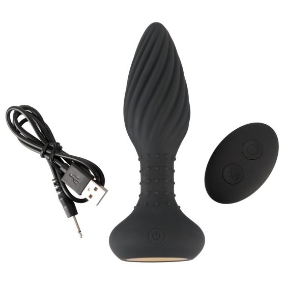 Anos - Rechargeable, radio controlled, rotating beaded spiral anal vibrator (black)