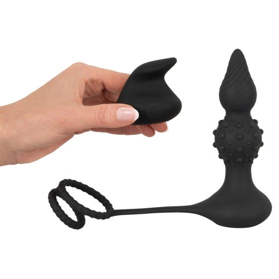 Rebel 2in1 - Rechargeable radio controlled anal vibrator with penis ring (black)
