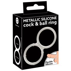   You2Toys - metallic effect double silicone penis and testicle ring (silver)