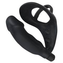   Black Velvet - Penis vibrator with penis and testicle ring (black)