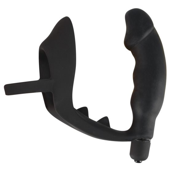 Black Velvet - Penis vibrator with penis and testicle ring (black)