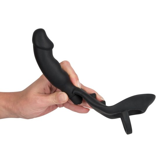 Black Velvet - Penis vibrator with penis and testicle ring (black)