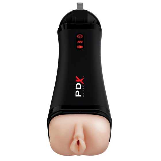 PDX Elite Super Stroker - moaning, vibrating fake pussy (natural black)