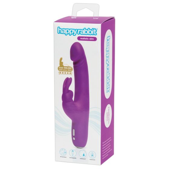 Happyrabbit Realistic Slim - waterproof, rechargeable vibrator with wand (purple)