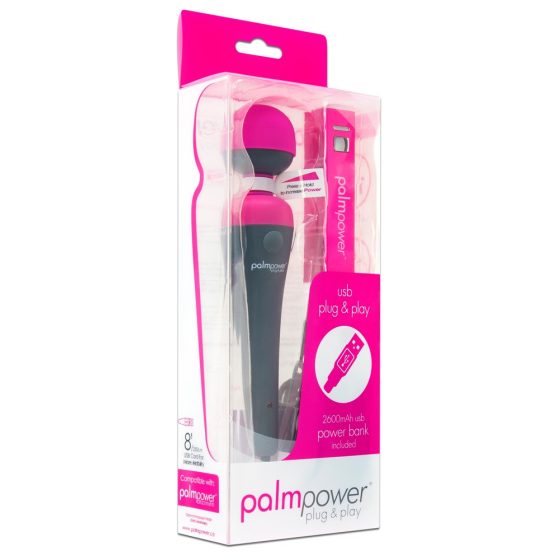 PalmPower Wand - USB large massager vibrator with powerbank (pink-grey)