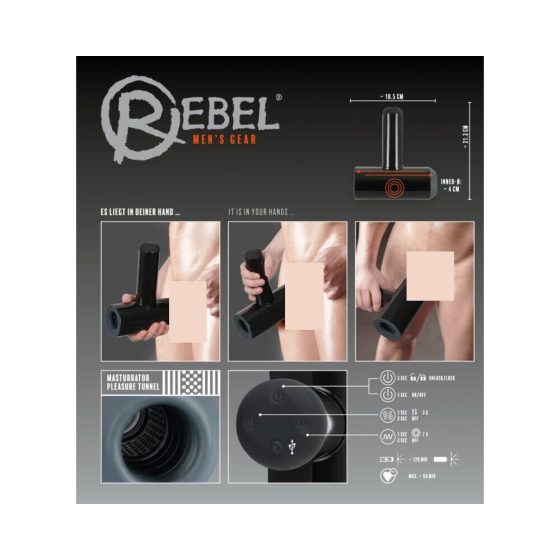 Rebel - rechargeable, up and down, vibrating masturbator (black)