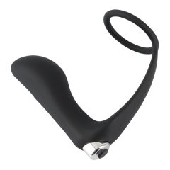   Black Velvet - Rechargeable silicone anal vibrator with penis ring (black)