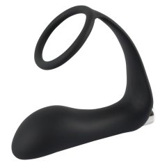   Black Velvet - Rechargeable silicone anal vibrator with penis ring (black)