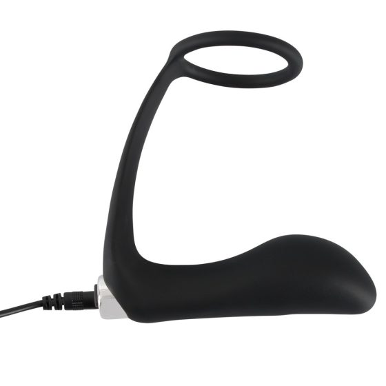 Black Velvet - Rechargeable silicone anal vibrator with penis ring (black)