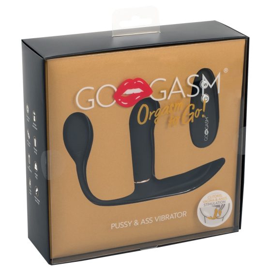 GoGasm Pussy & Ass - Rechargeable, radio controlled 3 prong vibrator (black)