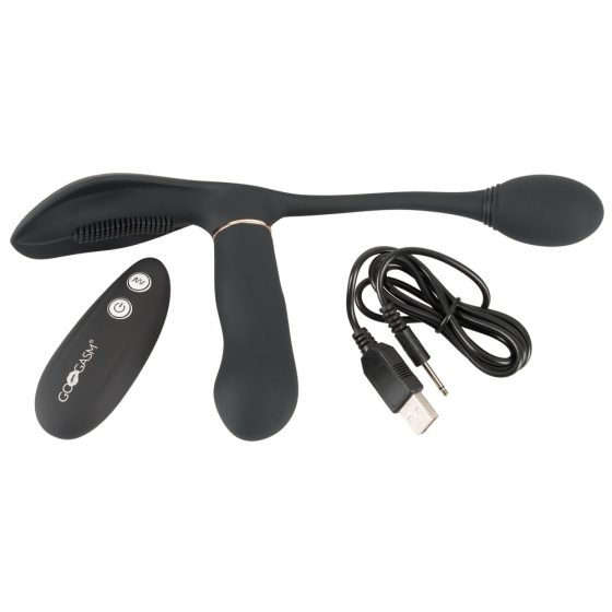 GoGasm Pussy & Ass - Rechargeable, radio controlled 3 prong vibrator (black)