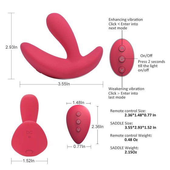 Cotoxo Saddle - Rechargeable, remote-controlled prostate vibrator (red)