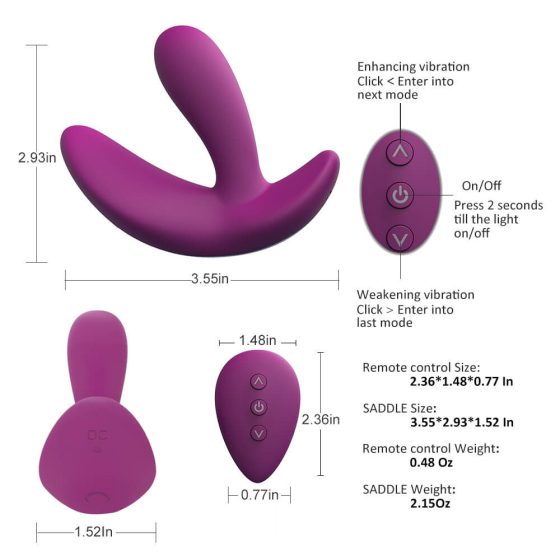 Cotoxo Saddle - cordless, remote-controlled prostate vibrator (viola)