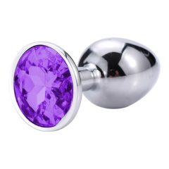 Sunfo - metal anal dildo with stone (silver-purple)