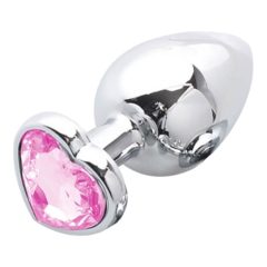   Sunfo - metal anal dildo with heart-shaped stone (silver-pink)