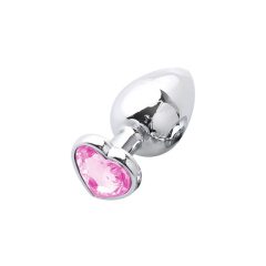   Sunfo - metal anal dildo with heart-shaped stone (silver-pink)