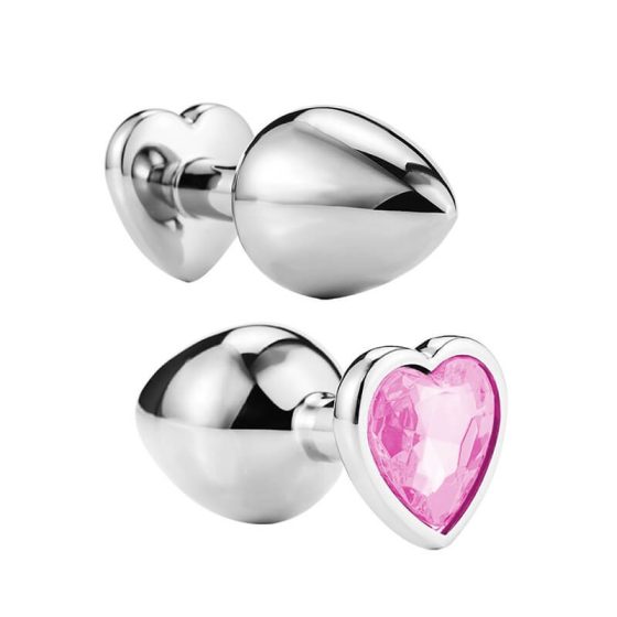 Sunfo - metal anal dildo with heart-shaped stone (silver-pink)