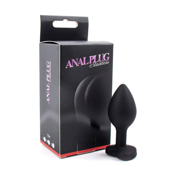 Sunfo - Silicone anal dildo with heart-shaped stone (black and white)