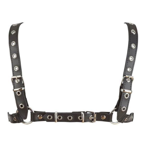 Leather body harness body with metal hook - black (S-L)