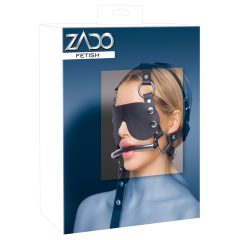 ZADO - Leather head mask with stencil and handlebar (black)