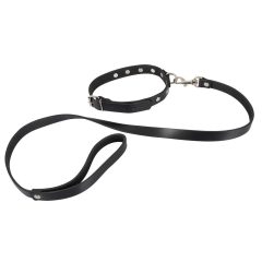 ZADO - genuine leather studded collar with leash (black)