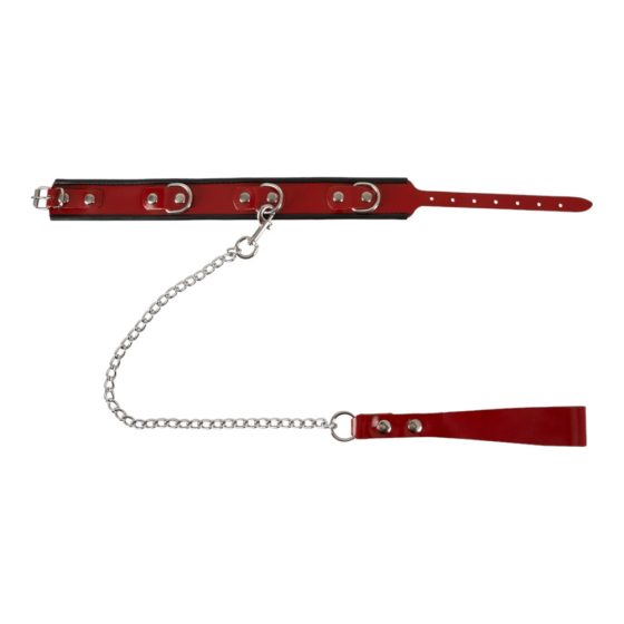 ZADO - Leather collar with leash (red)