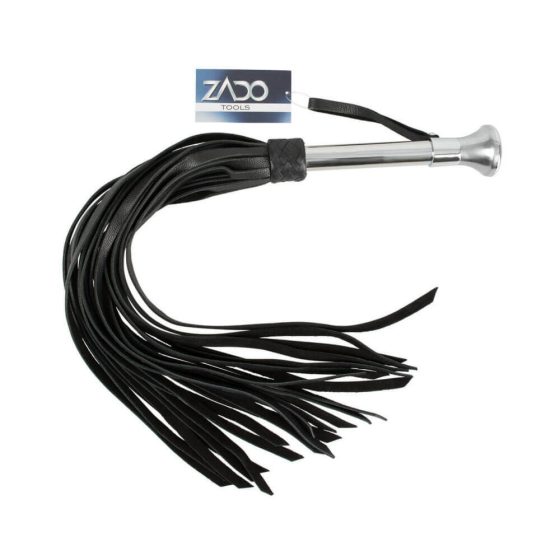 Long, extra strong leather whip (black)
