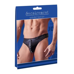 Svenjoyment - men's shiny thong with rhinestone zipper (black) - L