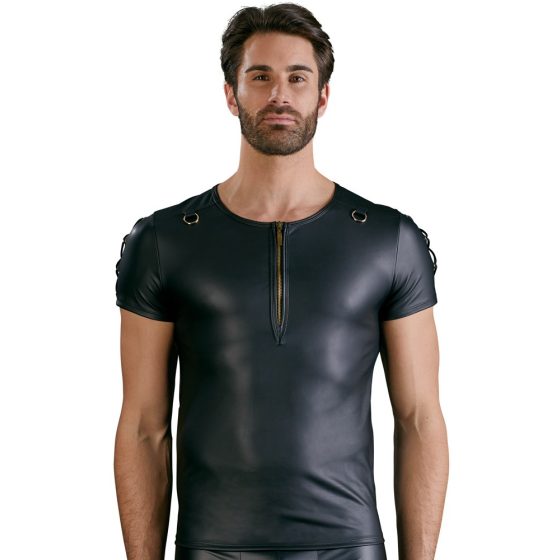 NEK - men's short sleeve top with matte effect (black) - M