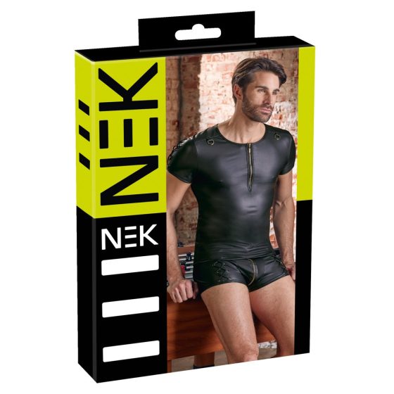 NEK - men's short sleeve top with matte effect (black) - L