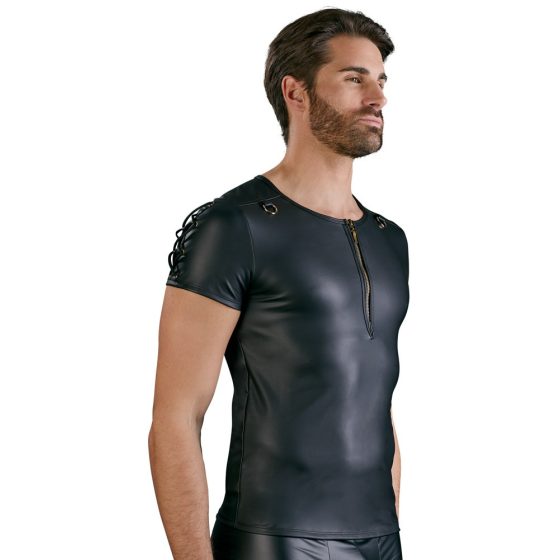 NEK - men's short sleeve top with matte effect (black) - XL