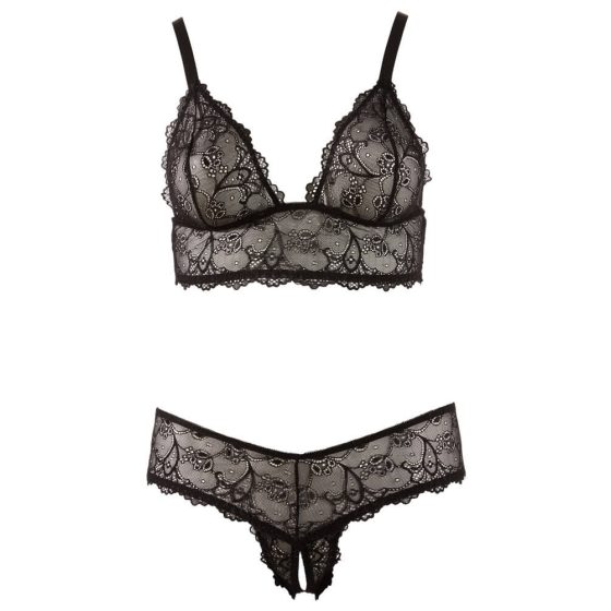 Cottelli Plus Size - delicate lace bra set (black) - XXL
