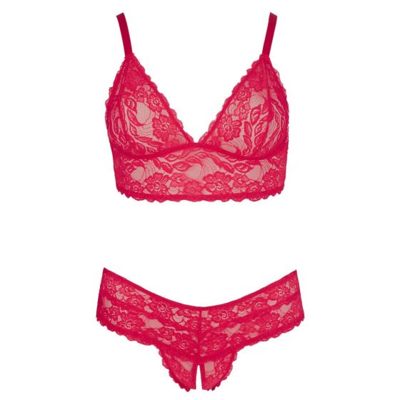 Cottelli Plus Size - soft lace bra set (red) - 2XL